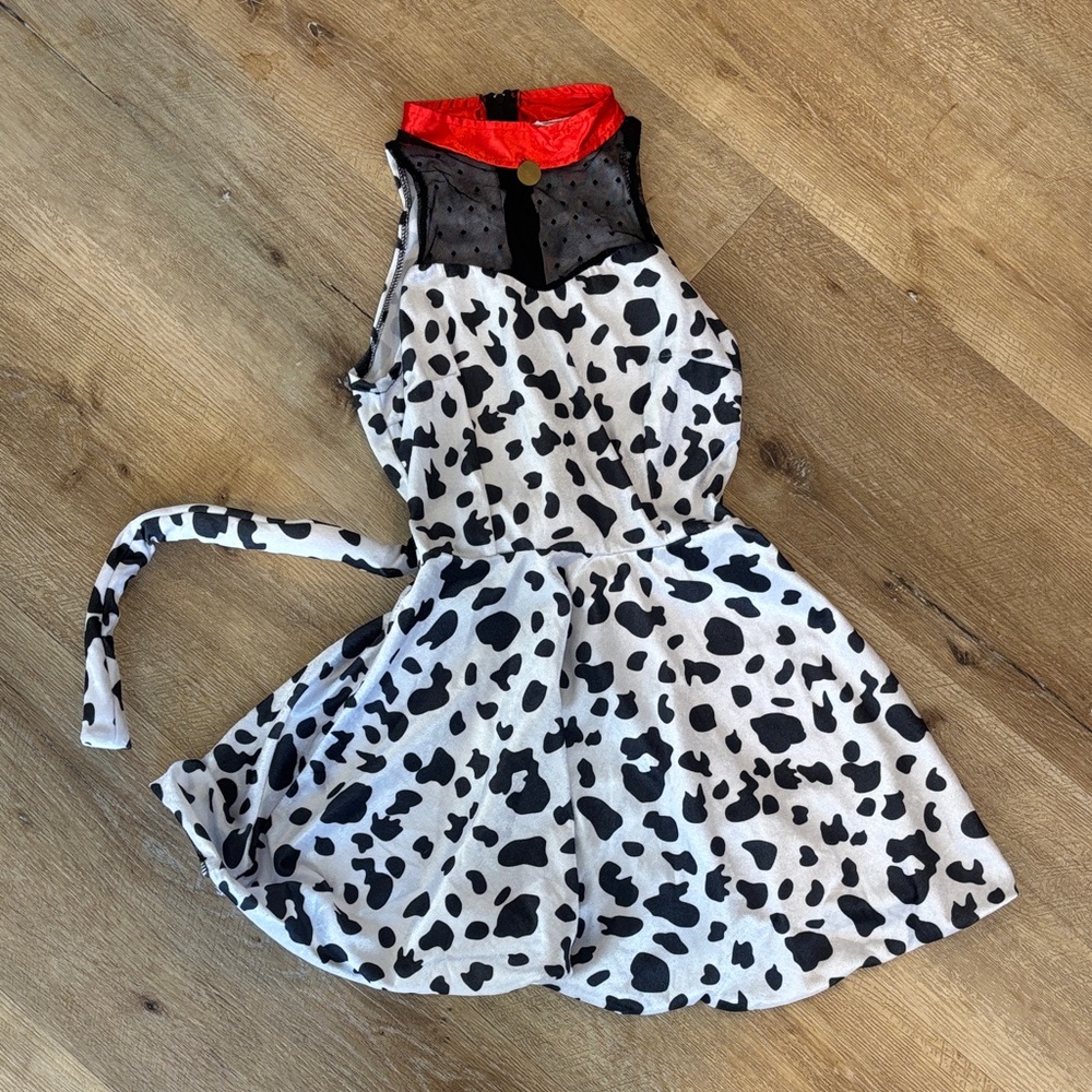 Dalmatian Print Dress with Red Collar